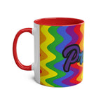 Colorful ceramic mug with vibrant rainbow design, celebrating LGBTQ+ Pride.