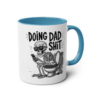 Fun Fathers Day Gift Mug with skeleton design and blue handle.