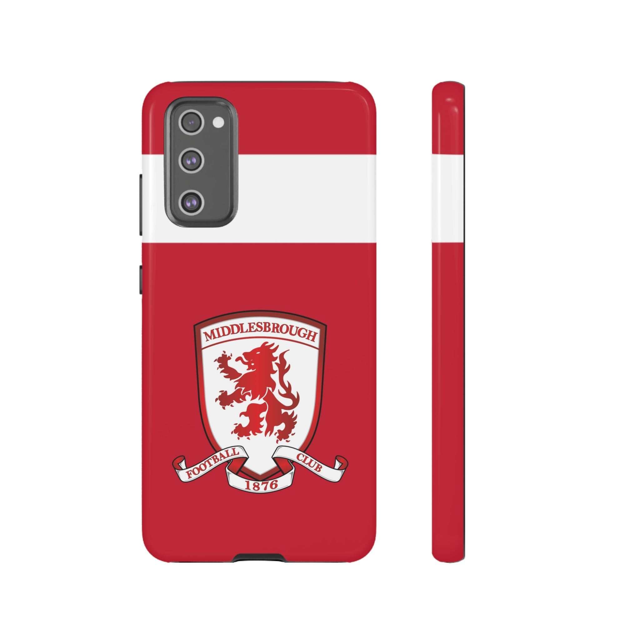 Middlesbrough Magnetic Samsung Case with red colors and official-inspired crest, dual-layer protection, and wireless charging compatible