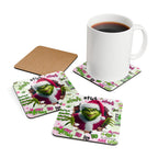 Grinch Christmas coaster set with grumpy Grinch design, high-gloss MDF top, and cork backing.
