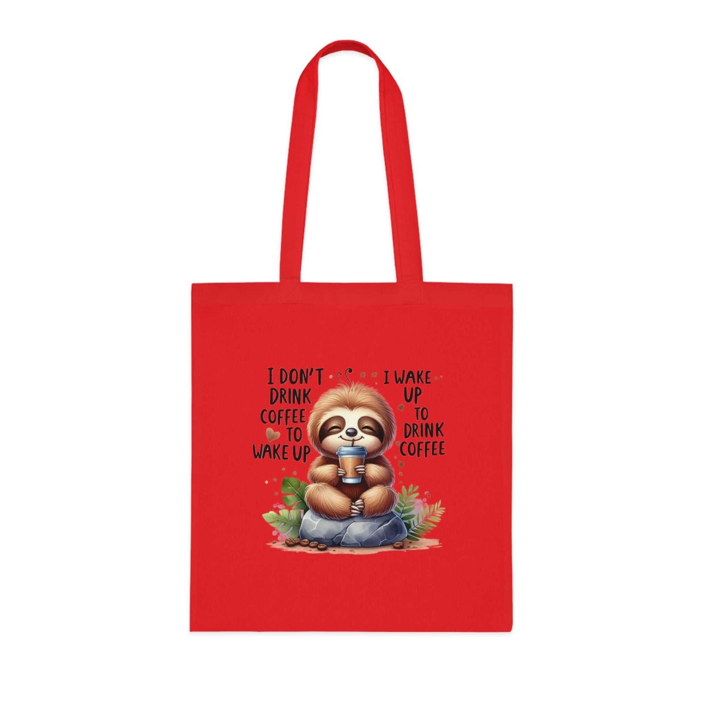 Cotton tote with cute sloth design, vibrant colors, 100% cotton fabric.