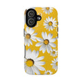 Yellow Daises iPhone MagSafe phone case with dual-layer protection and vibrant orange finish