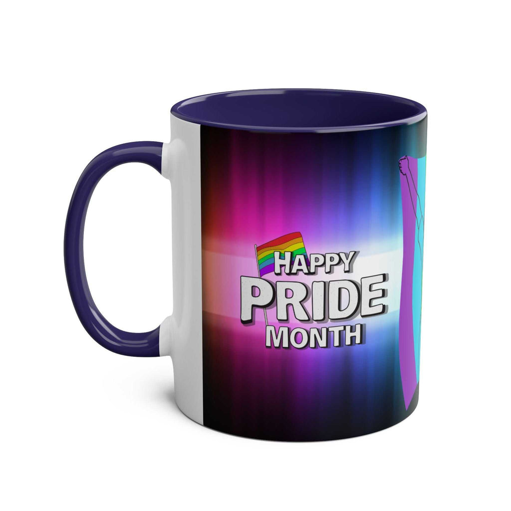 LGBTQ+ Pride Mug with vibrant rainbow design and "Happy Pride Month" text.