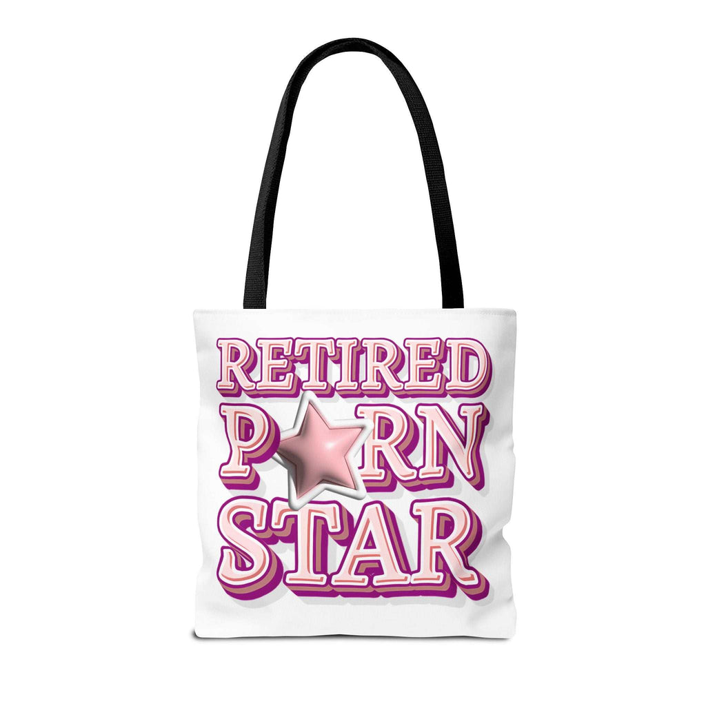 Cheeky Retired Porn Star Tote Bag with colorful handles, durable polyester, available in three sizes for daily use