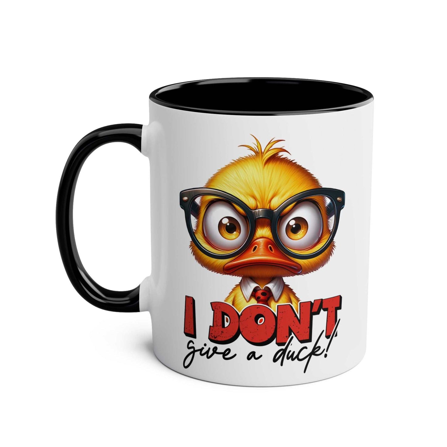 Quirky "I Dont Give A Duck" coffee mug with playful duck design. 