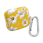 Yellow Daises AirPods case with hard shell and carabiner clip for protection and style
