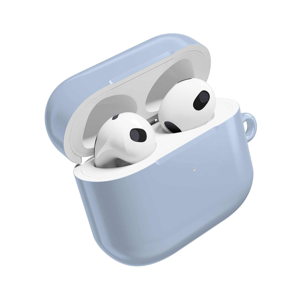 Misty Blue AirPods/Pro Protective Case hard shell with glossy finish, lightweight, durable scratch and bump protection, fits AirPods and AirPods Pro, wireless charging compatible.