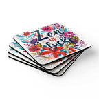 Zen As Fuck Coaster Set with colorful floral design, high-gloss MDF top, cork back, and rounded corners.