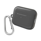 Gunmetal grey hard shell AirPods protective case with carabiner clip, durable and lightweight design