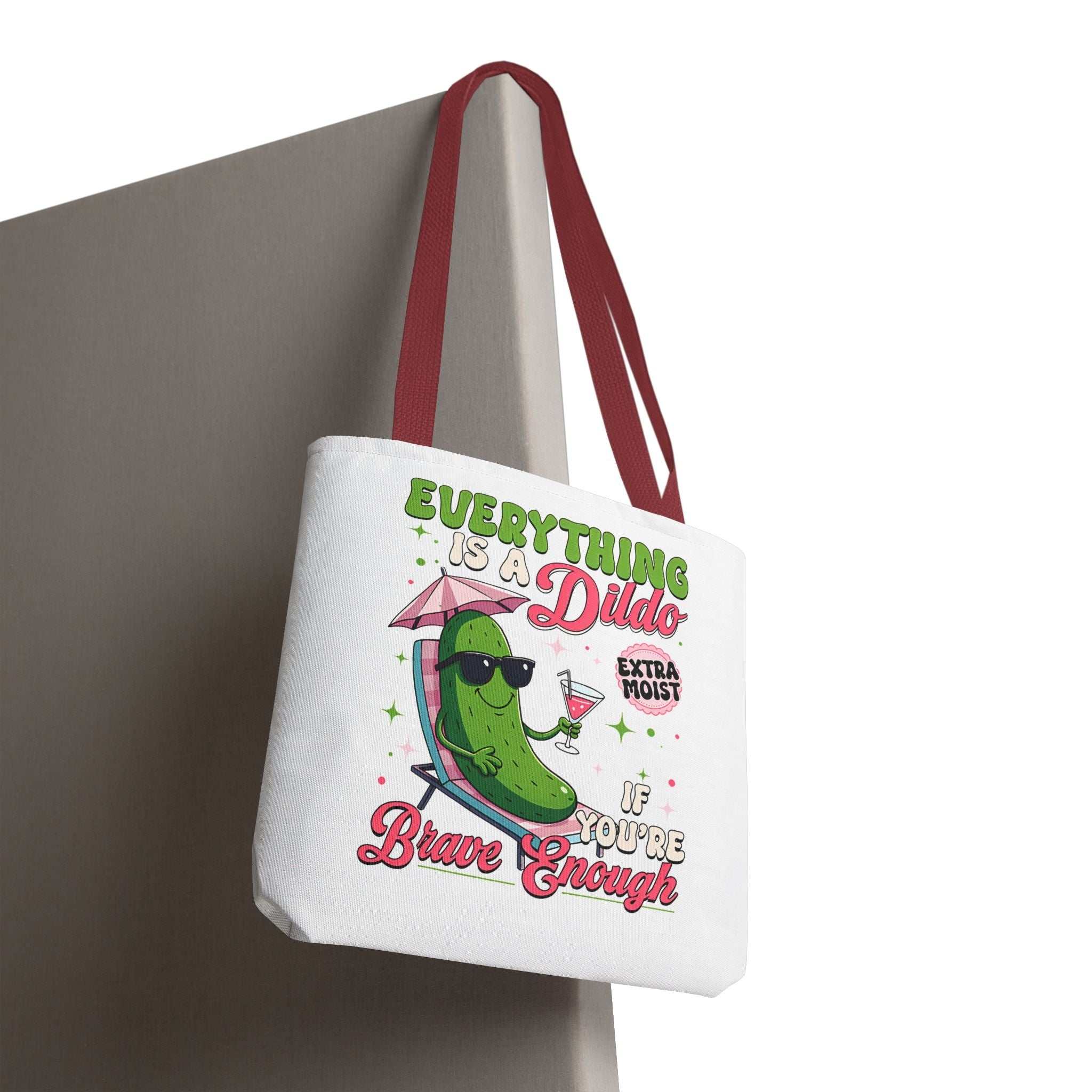 Cheeky Quote Pickle Tote Bag with fun design and colorful handles, durable and reusable for daily use
