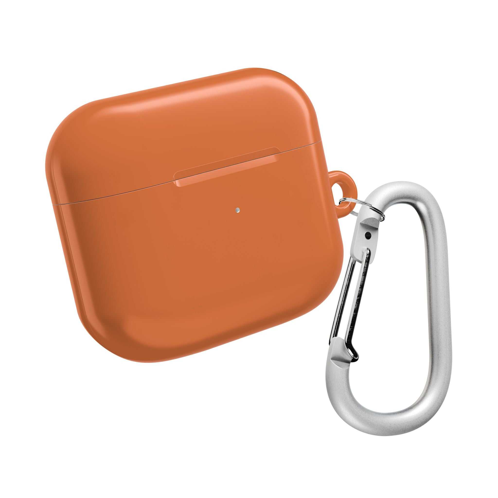 Bold orange hard shell protective case for AirPods and AirPods Pro with keychain clip