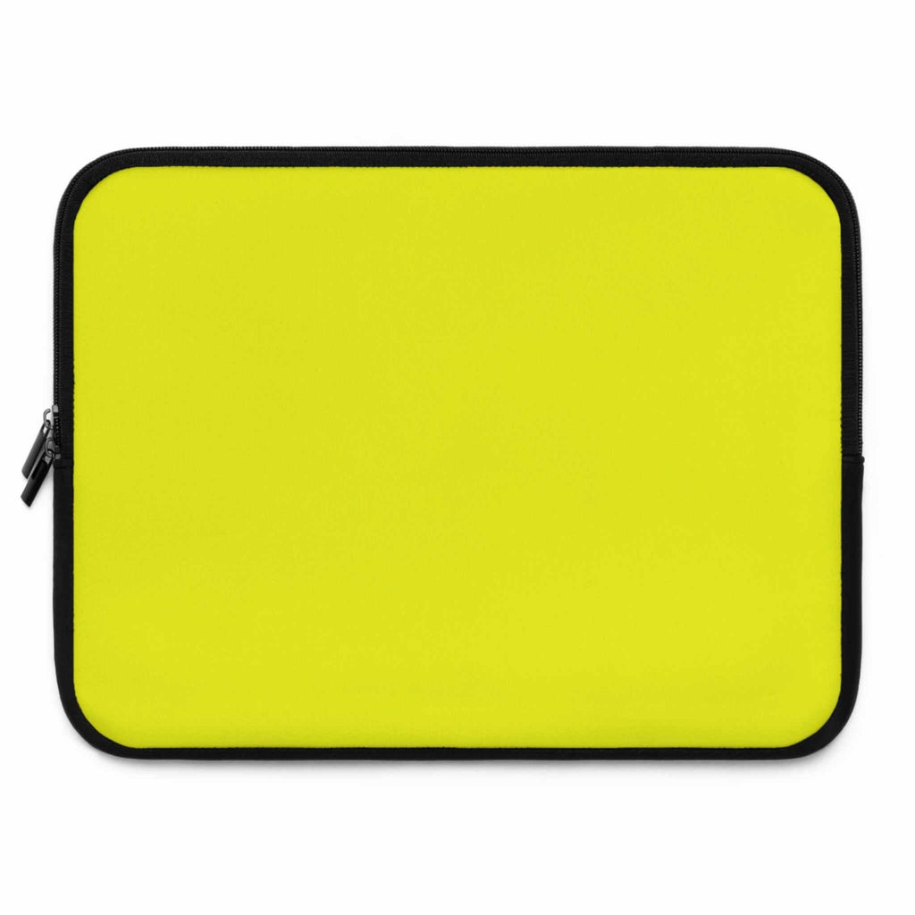 Yellow neoprene laptop sleeve with soft foam lining and dual zipper closure for protection and easy access