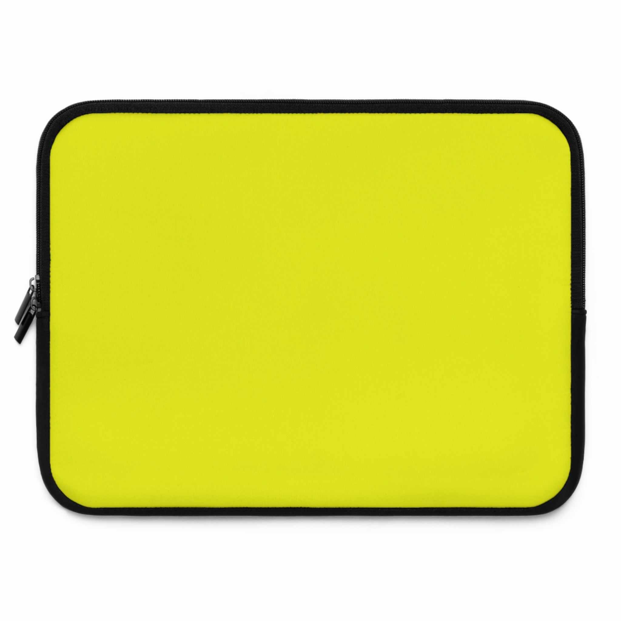 Yellow neoprene laptop sleeve with soft foam lining and dual zipper closure for protection and easy access