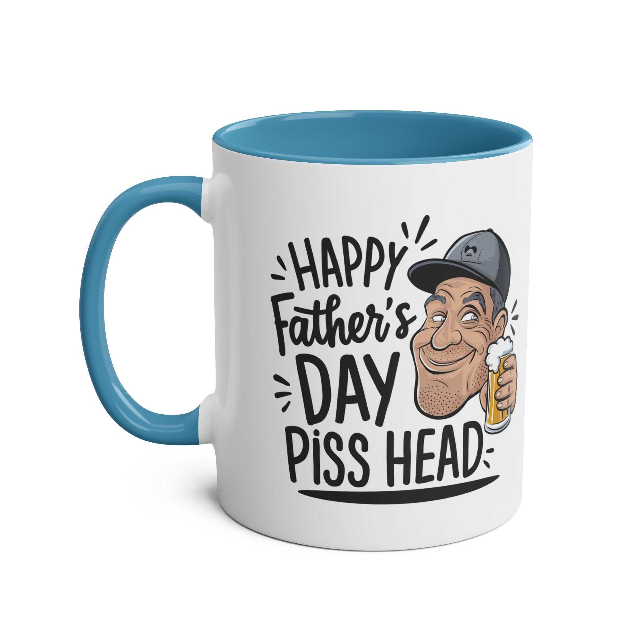 Fun Fathers Day Gift Mug with humorous design and blue handle