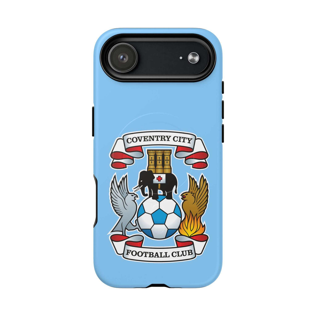 Coventry City Magsafe iPhone case in sky blue with official-inspired football club crest, MagSafe compatible, durable dual-layer protection.