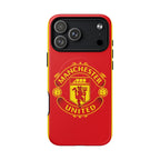 Manchester United MagSafe iPhone case with red and yellow club crest, dual-layer protection, and MagSafe compatibility