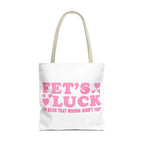Pink heart tote bag with cheeky fun design and multiple handle color options