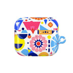 Bright geometric print protective hard shell case for AirPods and AirPods Pro with vibrant colors and glossy finish
