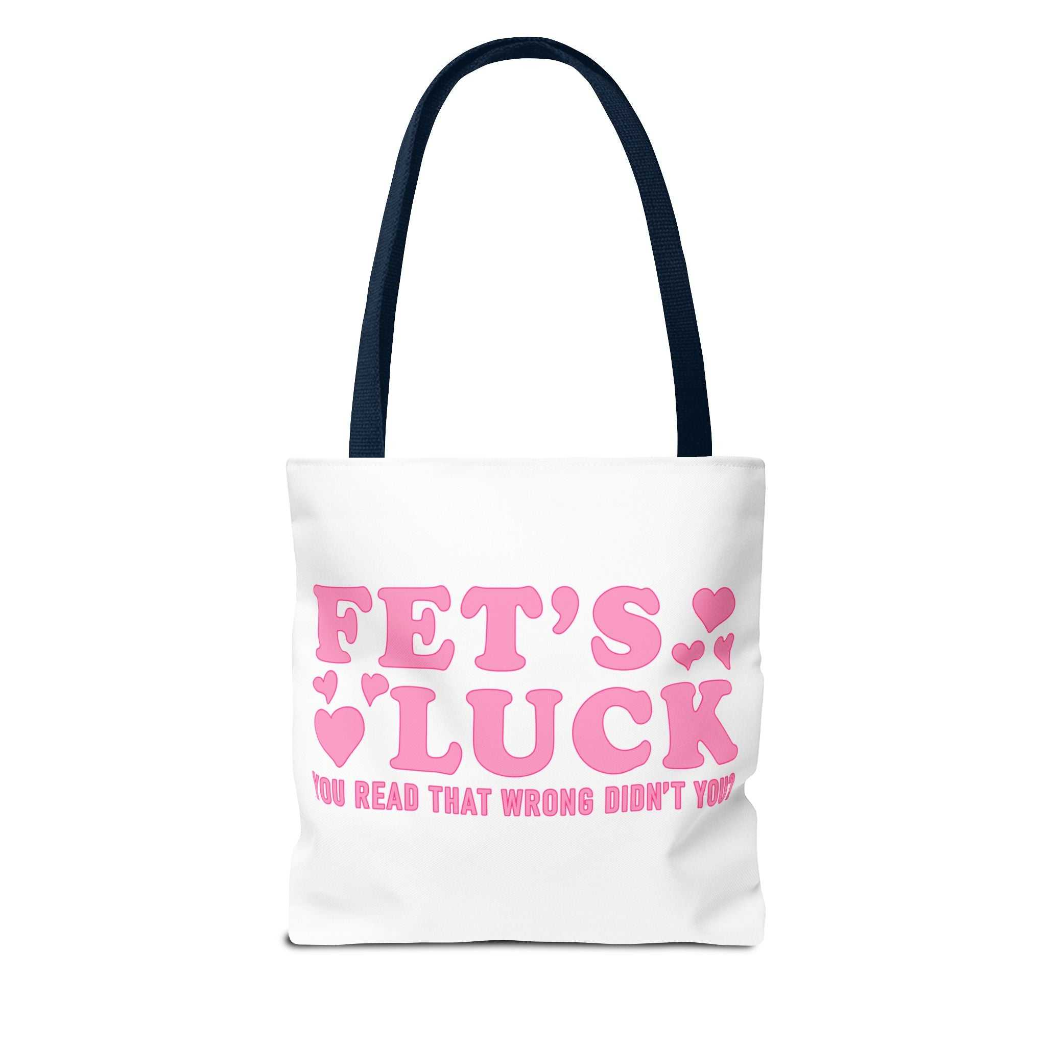 Pink heart tote bag with cheeky fun design and multiple handle colors