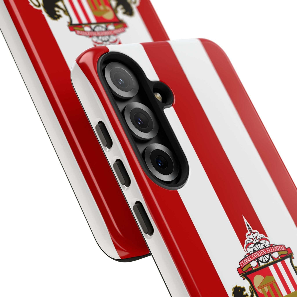 Sunderland FC Samsung phone case with magnetic design, red and white colors, dual-layer protection, wireless charging compatible