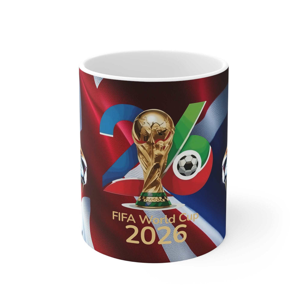 England World Cup 26 Lion ceramic mug with roaring lion and tournament trophy graphics for football fans