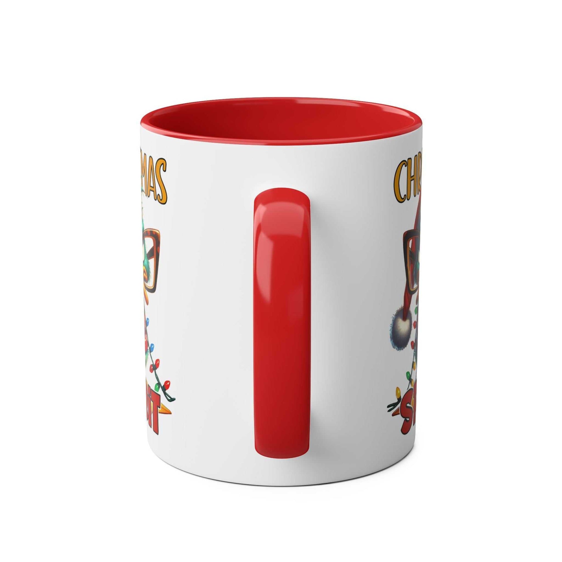 Sarky Christmas Mug with duck design, available in 7 colors, glossy ceramic, microwave and dishwasher safe.