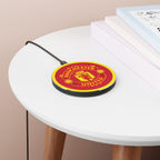 Manchester United FC wireless charger with red and yellow crest, 10W fast charging, aluminium casing, compatible with Qi-enabled devices
