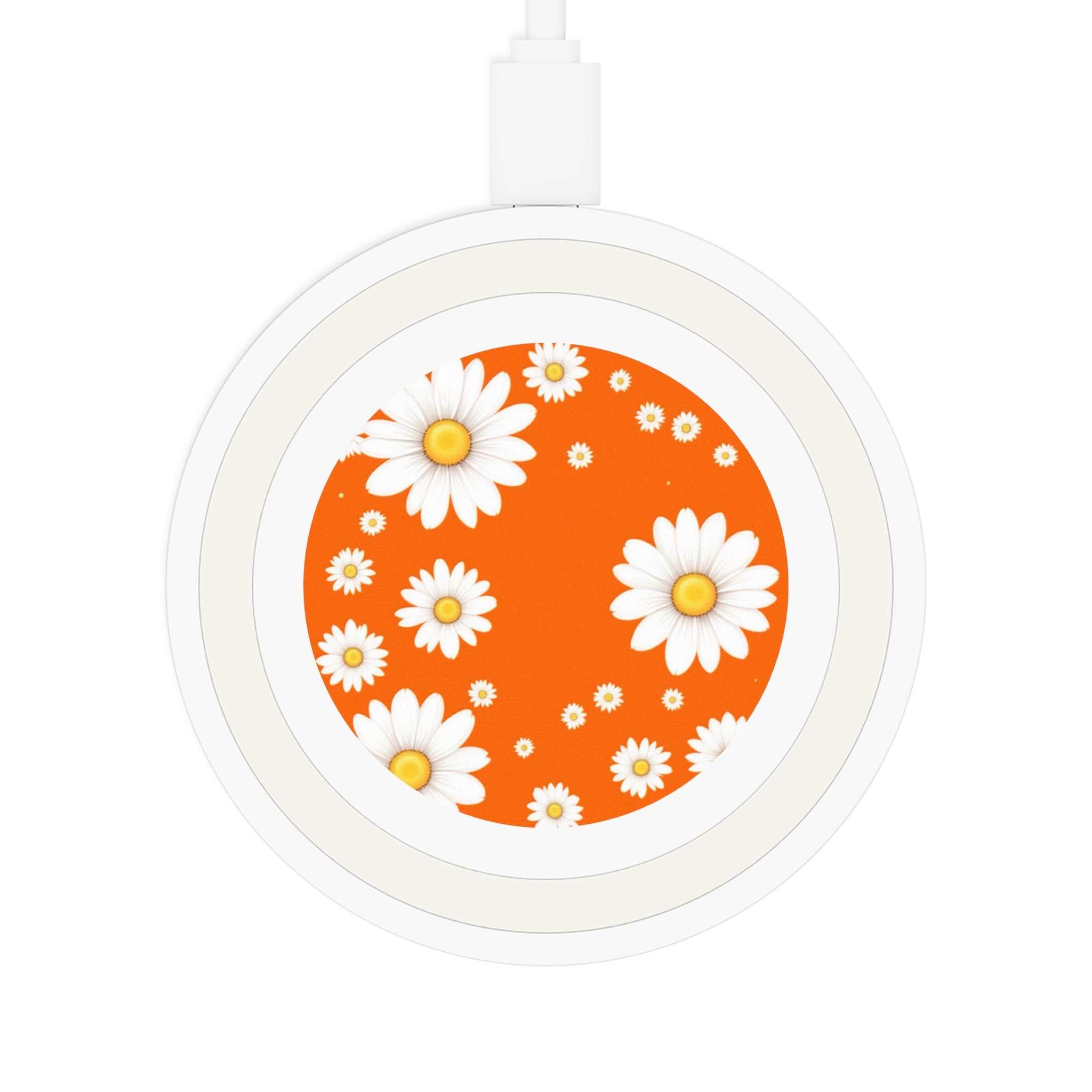 Orange Daisy Design Wireless Charging Pad