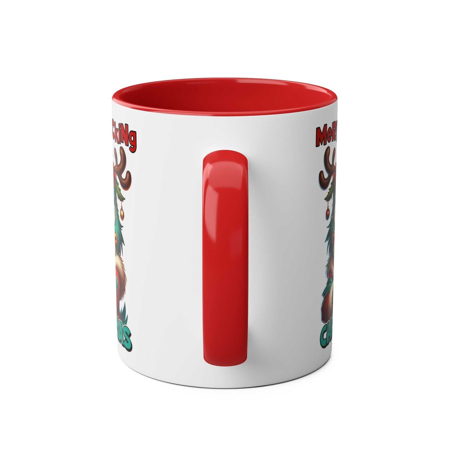 Sarky Christmas Mug with sassy duck design, available in 7 colors, glossy 11oz ceramic, microwave and dishwasher safe.