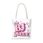 BJ Queen Tote Bag with cheeky design, durable polyester, and multiple handle colors