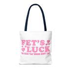 Pink heart tote bag with cheeky fun design and colorful handles for everyday use