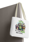 Fun cactus tote bag with cheeky printed design and colorful handles for everyday use