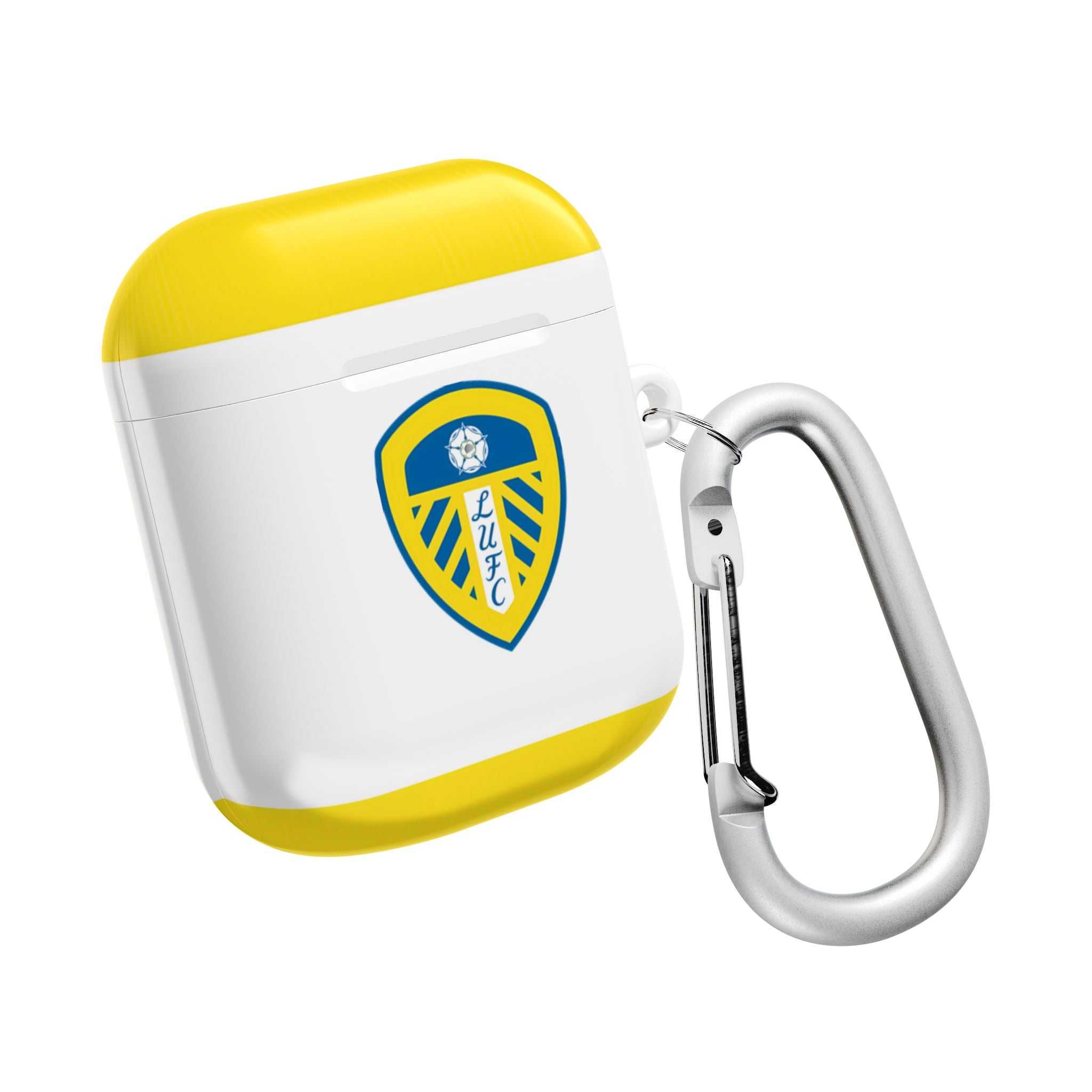 Leeds Utd FC AirPods protective case with club crest yellow and white design, shock-resistant and wireless charging compatible