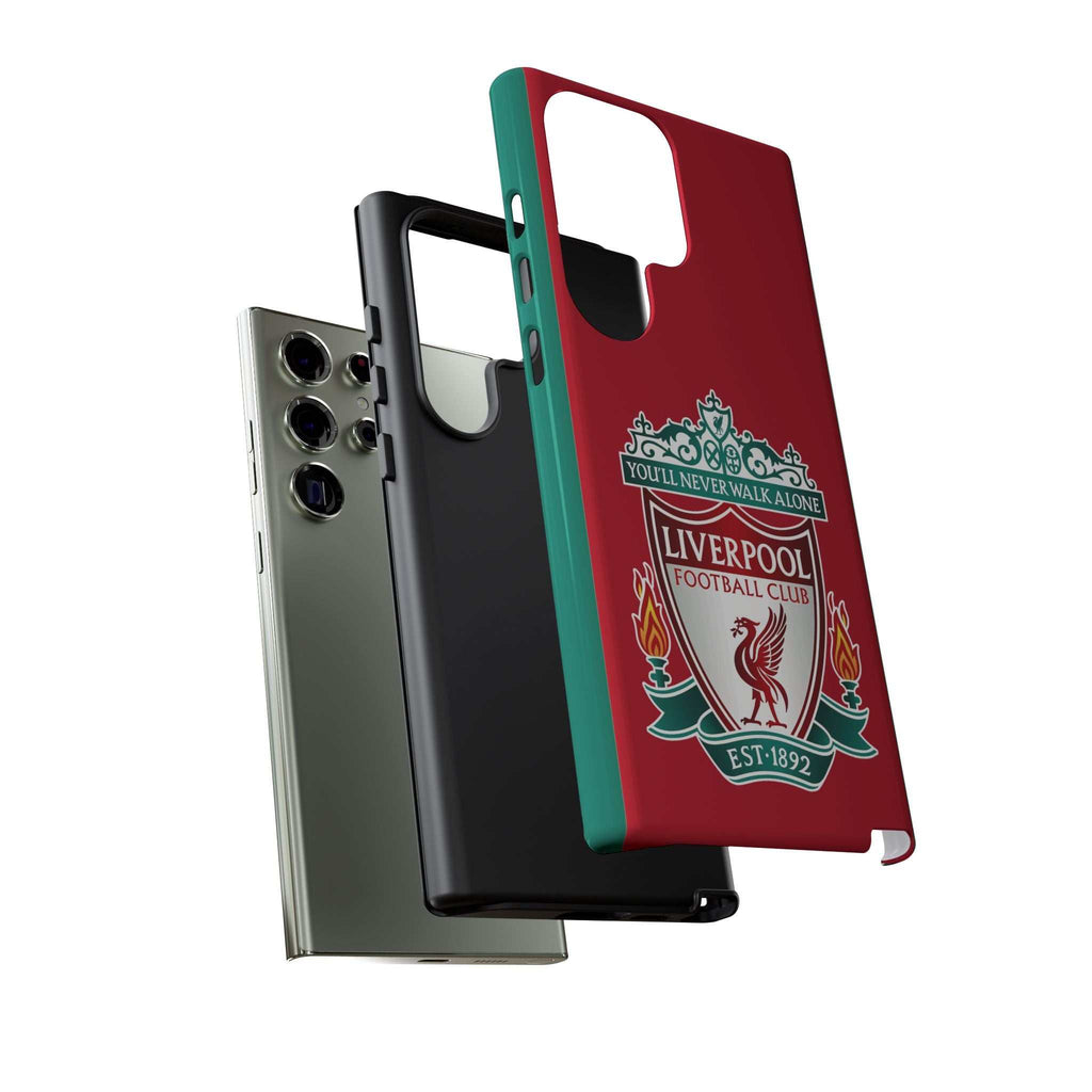 Liverpool FC Magnetic Samsung Galaxy case in red with shockproof dual-layer design and wireless charging compatibility