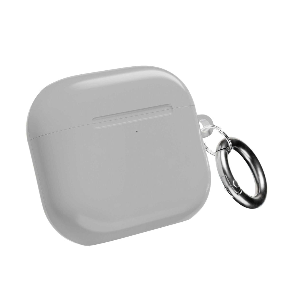 Silver AirPods Pro protective hard shell case with keyring, durable, lightweight, scratch-resistant, glossy finish, wireless charging compatible
