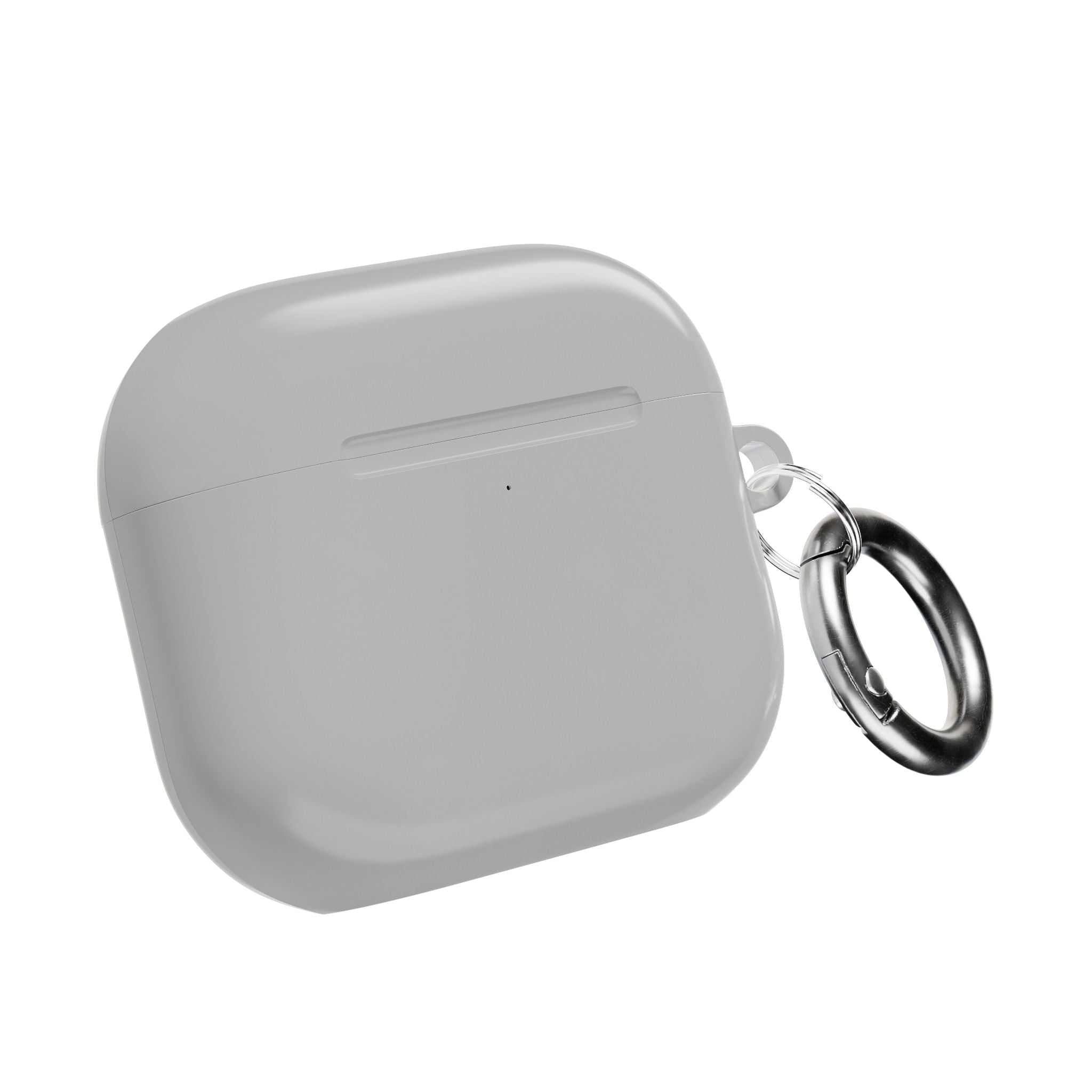 Silver AirPods Pro protective hard shell case with keyring, durable, lightweight, scratch-resistant, glossy finish, wireless charging compatible