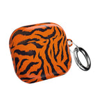 Orange tiger print hard shell protective case for AirPods with keyring attachment