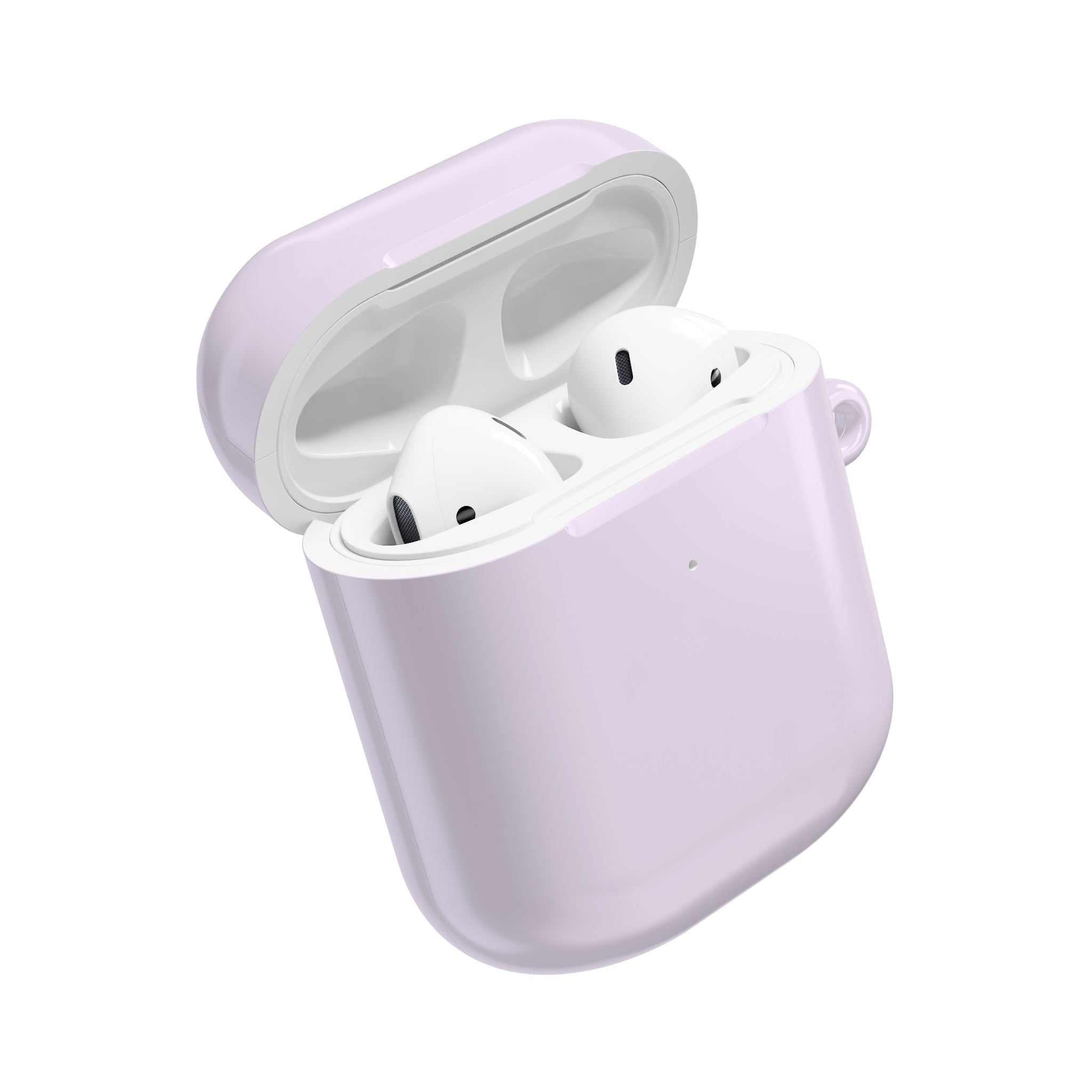 Lavender hard shell protective case for AirPods and AirPods Pro with glossy finish and wireless charging compatibility