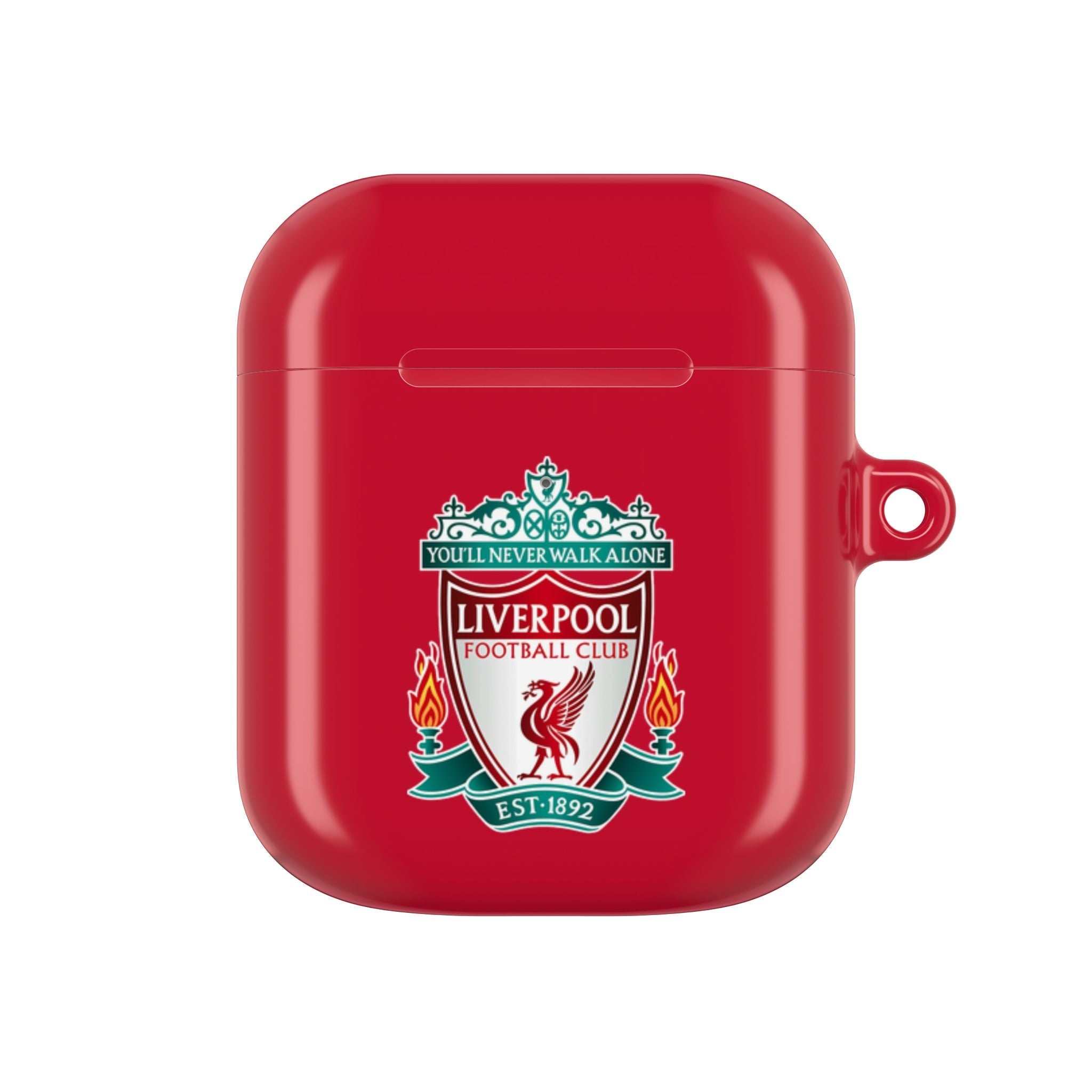 Liverpool FC AirPods protective case in red with club crest, shock-resistant and wireless charging compatible
