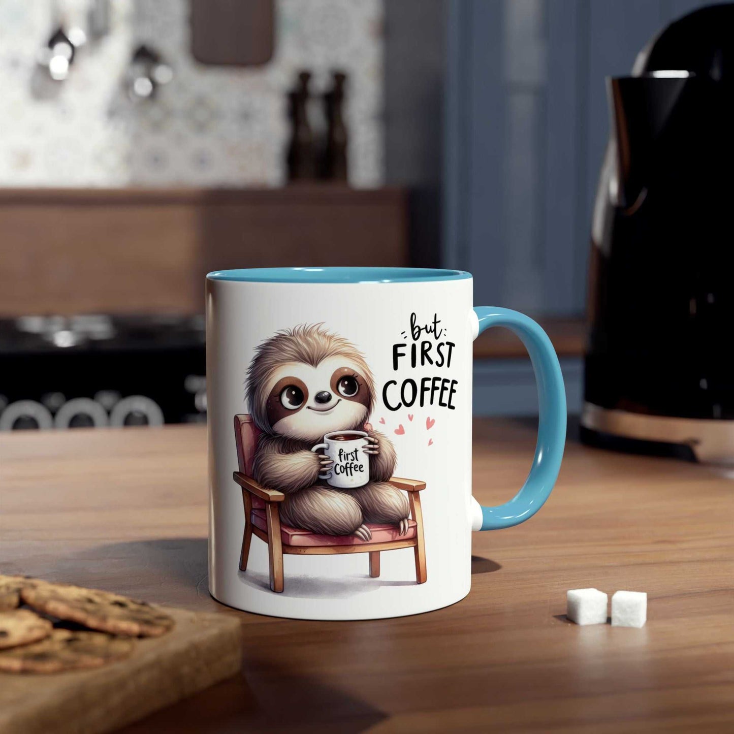 Cute sloth coffee mug with cozy whimsical design, perfect for animal lovers.