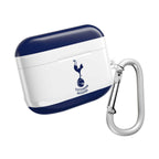 Tottenham FC AirPods protective case in navy and white with Spurs cockerel logo and carabiner clip