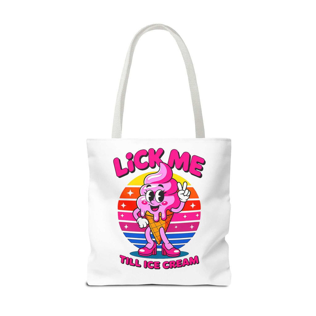 Cheeky Lick Me Till Ice Cream Tote Bag with colorful handles and durable spun polyester fabric