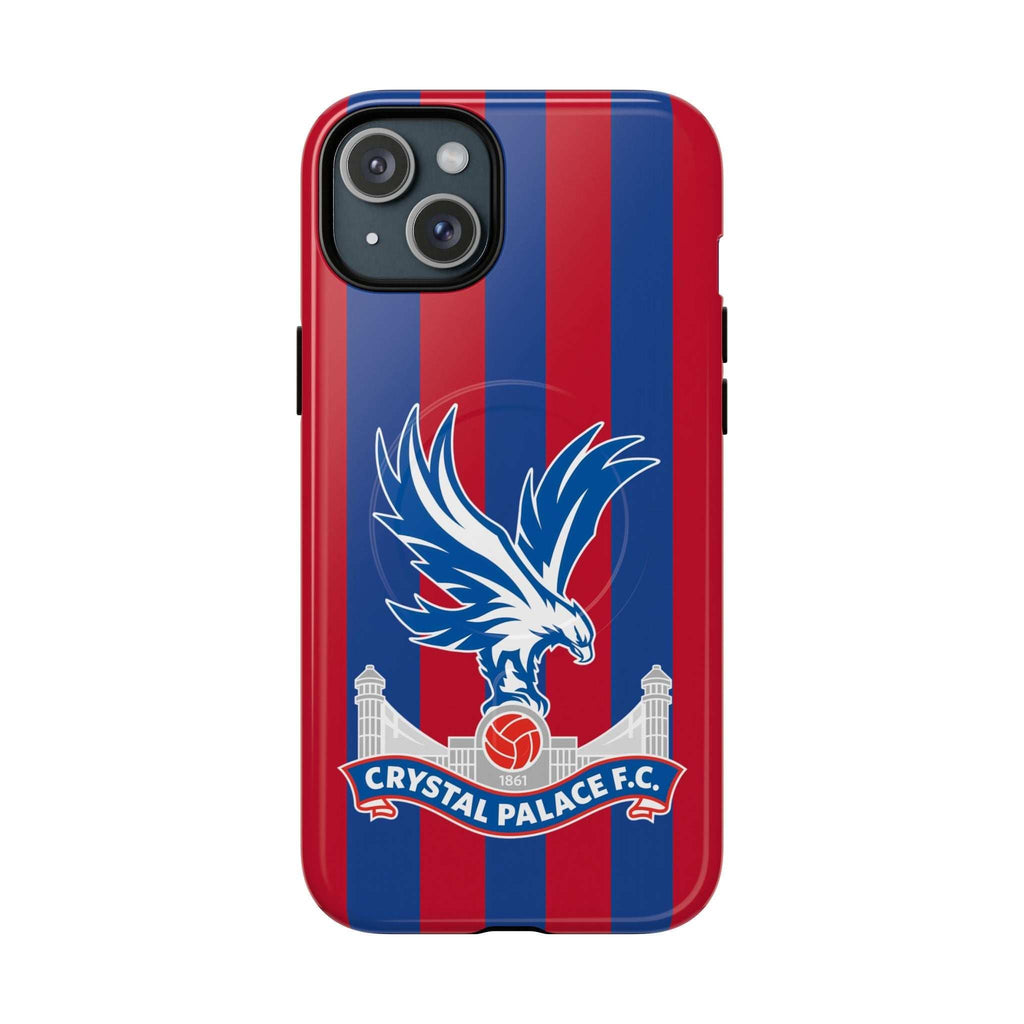 Crystal Palace MagSafe iPhone case with red and blue stripes and club crest, dual-layer protection and MagSafe compatibility