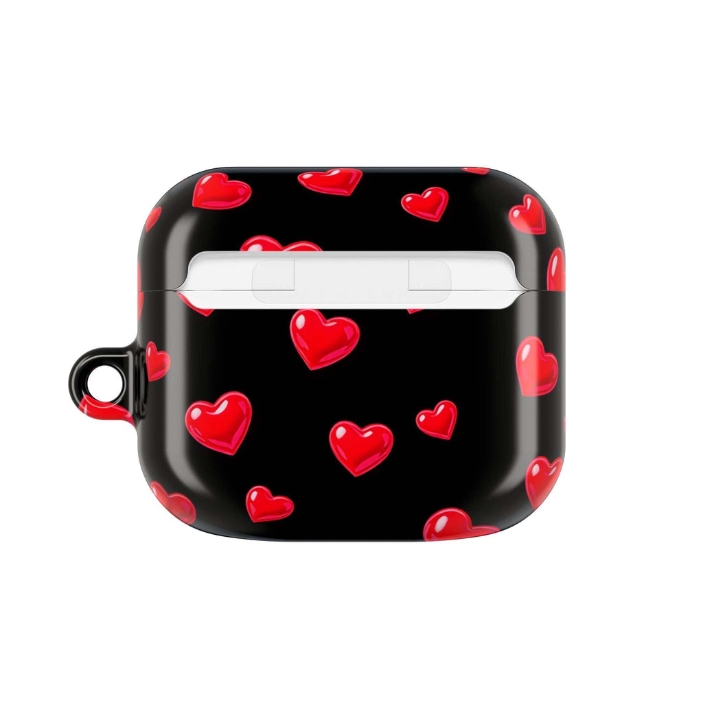Black Hearts AirPods Case with red heart pattern on black glossy hard shell protective cover
