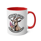 Throat Goat Mug ceramic coffee cup with bold adult humor and glossy finish