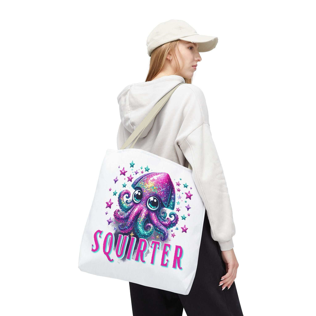 Cheeky Squirter Squid Tote Bag with durable spun polyester and colorful handles for everyday use