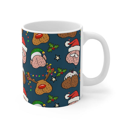 Cheeky fun Christmas mug with vibrant festive design, 11oz ceramic, glossy finish, perfect for holiday cheer.