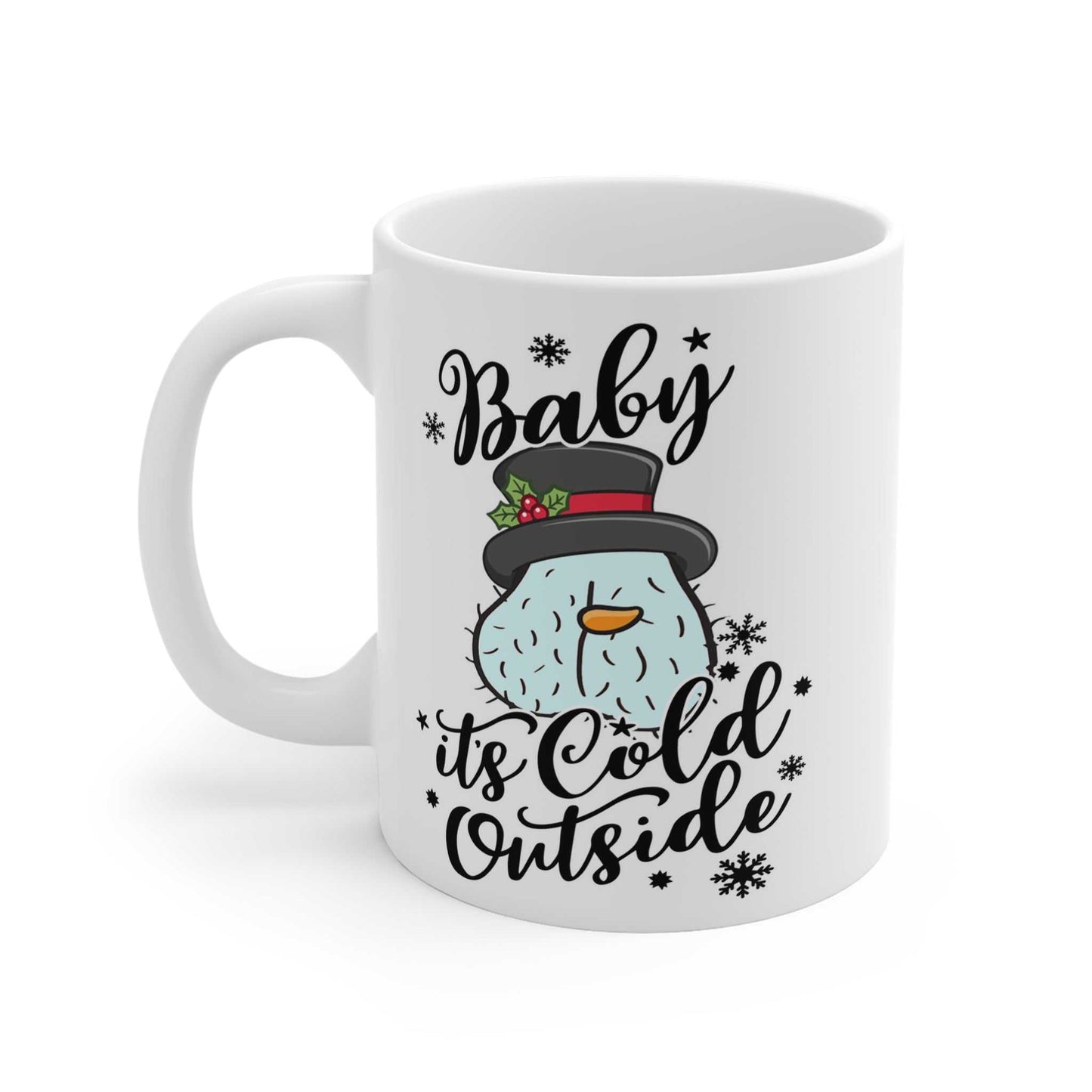 Chilly Balls Christmas Mug with festive snowman design and "Baby It's Cold Outside" text.