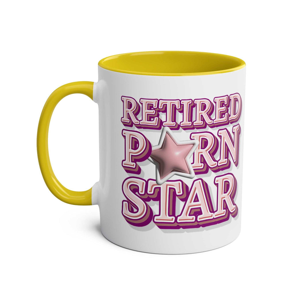 Retired Porn Star Mug with bold, funny design in vibrant colors, perfect cheeky gift for coffee lovers