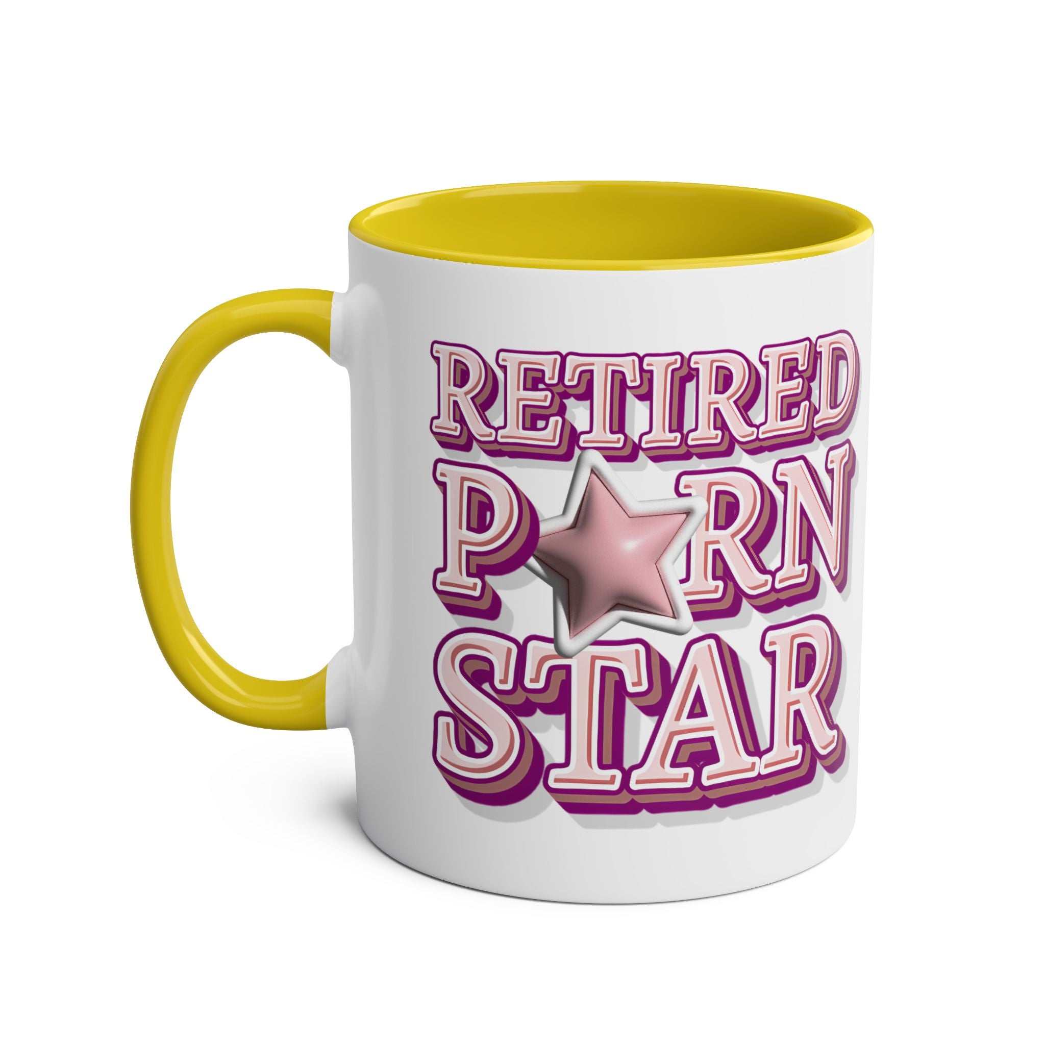 Retired Porn Star Mug with bold, funny design in vibrant colors, perfect cheeky gift for coffee lovers